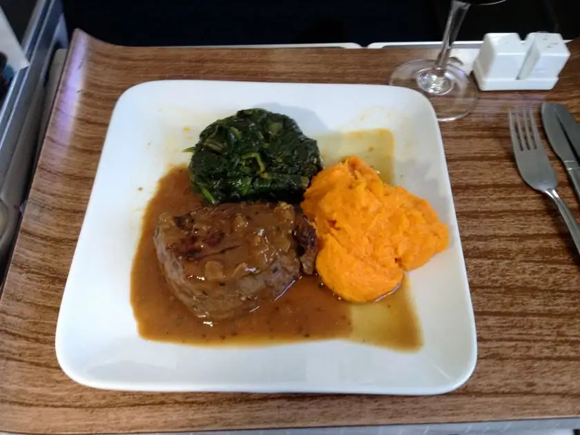 Delta Business Class Steak, Flug Amsterdam nach Boston